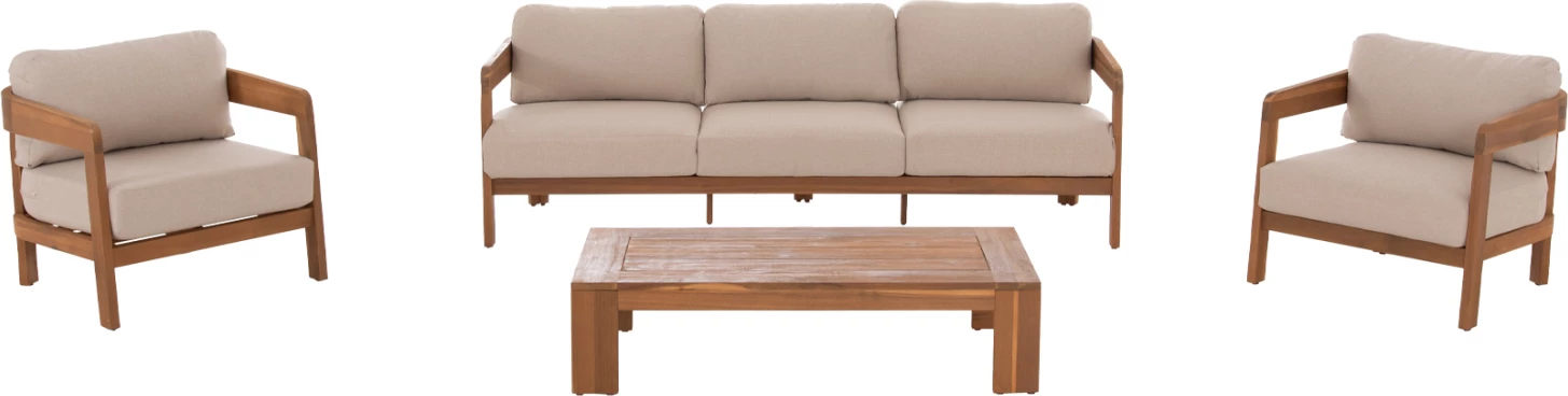 Set lounge për jashtë, 4 pjesë, SOLARA, dru akacie, jastëkë me mbulesa poliester ngjyrë ecru, FH6514