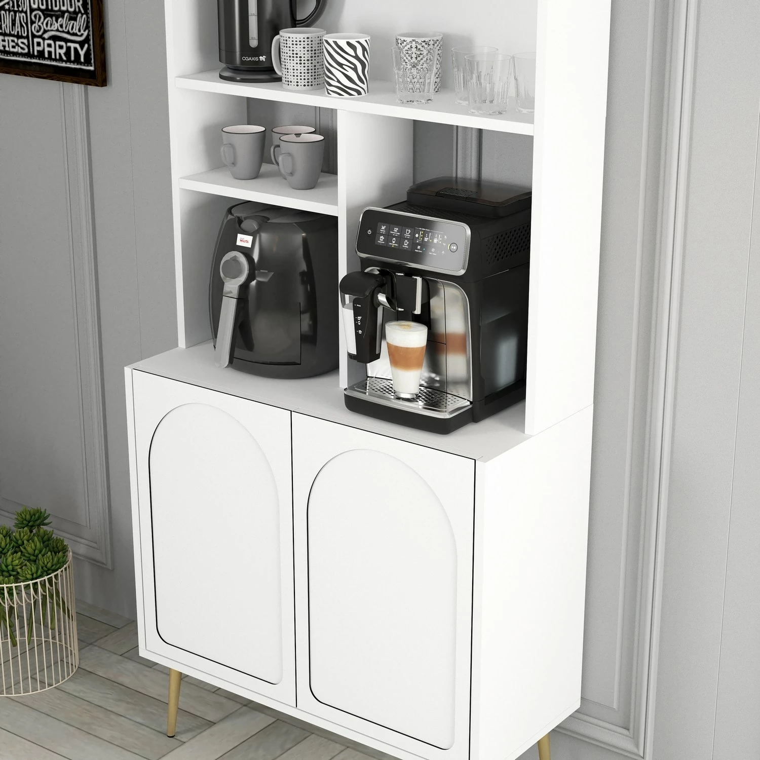 Dollap për kafe, Skye Decor, Lyon 80, i bardhë, i artë