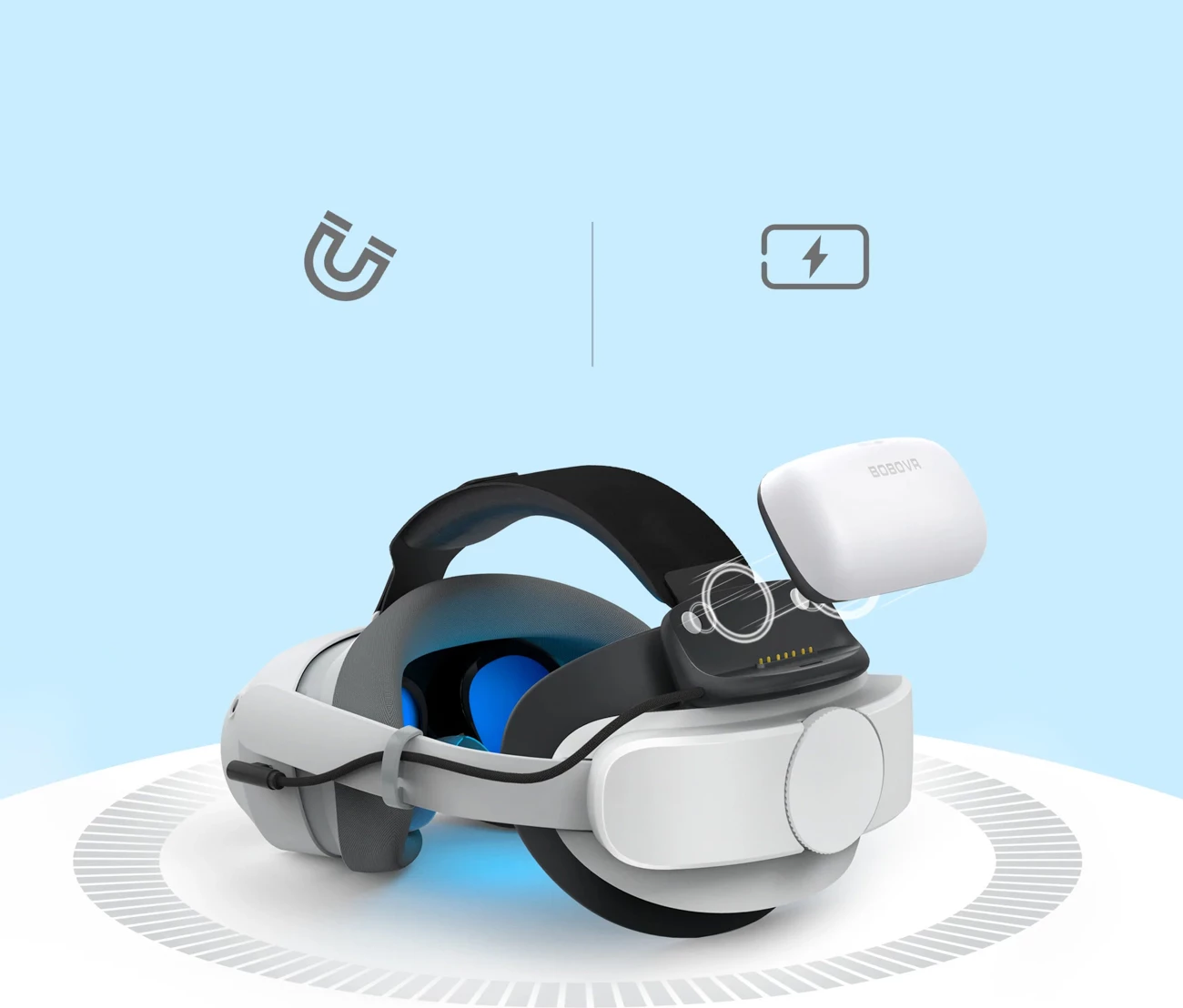 Rrip koke VR me bateri, BoboVR P4U, 10000 mAh, për PICO 4 Ultra/Ultra Enterprise, deri 22.5 W, bardhë/zezë