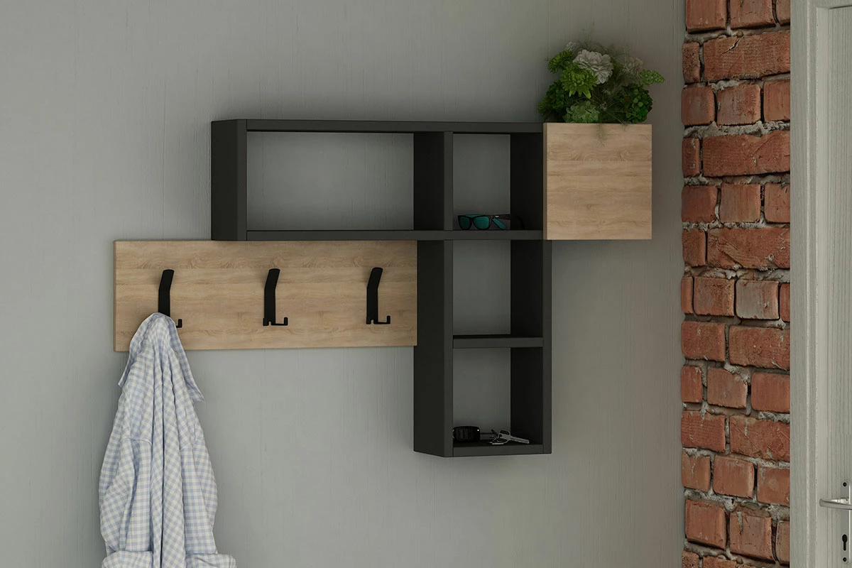 Varëse muri Game, ngjyrë lisi-antracit, 99,5x15x61cm