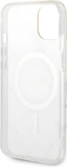 Set mbështjellës Guess Marble Collection me karikues wireless MagSafe për iPhone 14 6.1", Bardhë