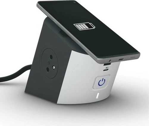 Zgjatues Legrand 049412 me 2 priza 2P+E, karikues induktiv Qi, USB A+C, 2m, zi/gri