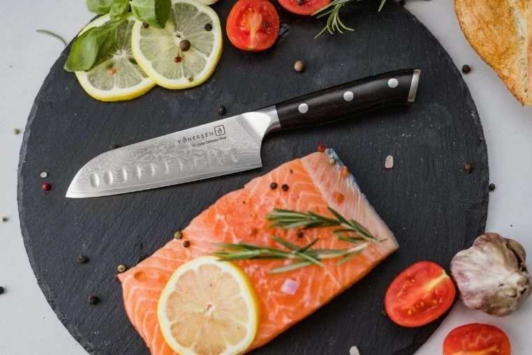 Thikë Santoku Kohersen Elegance Ebony Wood, 12.7 cm, çelik Damascus