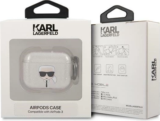 Mbështjellës Karl Lagerfeld KLA3UKHGS për AirPods 3, Glitter, Argjendtë