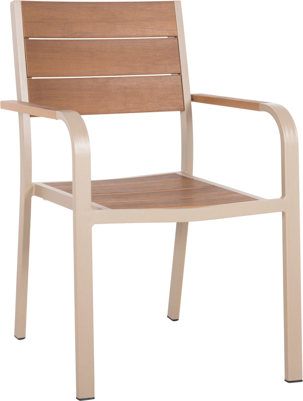 Karrige alumini SAGA FH5127.04, ngjyrë shampanjë, me ulëse dhe mbështetëse polywood, 55x52x86H cm