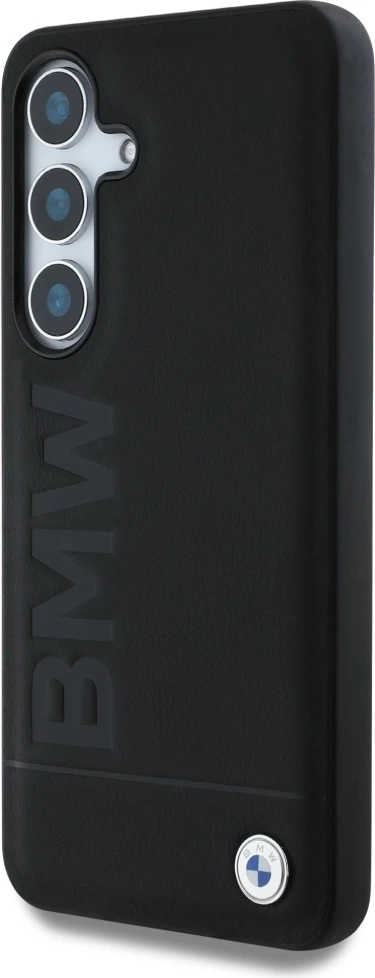 Mbështjellës BMW Leather Big Wordmark për Samsung Galaxy S25, i zi