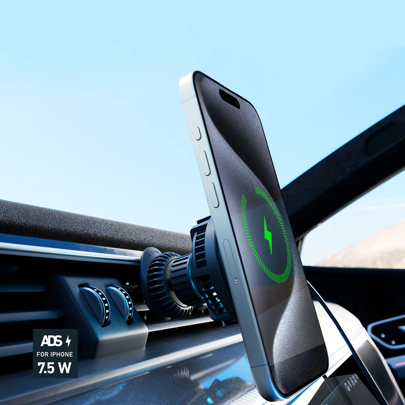 Mbajtës magnetik me karikues wireless SBS TESUPFANWIR15W, për grilë të ajrit, 15W, me ftohje, i zi