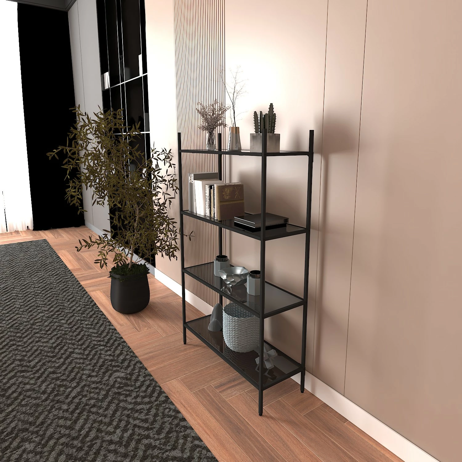 Raft librash Hanah Home Marta, ngjyrë e zezë, xham i tymosur