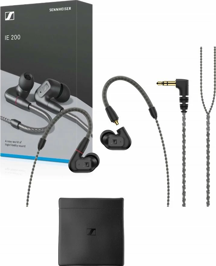 Kufje Sennheiser IE 200 me kabllo 3.5 mm, driver dinamik TrueResponse 7 mm, 6–20000 Hz, set adaptera S/M/L, të zeza