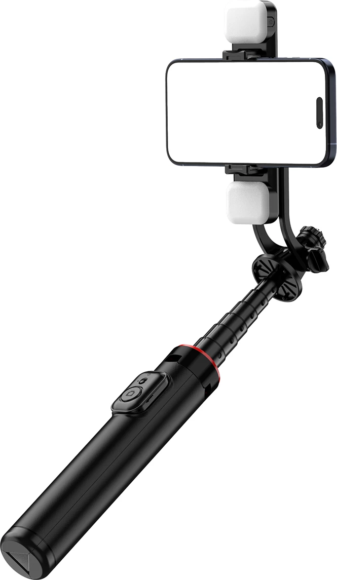 Selfie stick Hurtel WC12YDS tripod teleskopik me dy llampa, 1.3m, Bluetooth, i zi