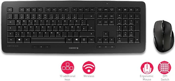 Kasë tastierë me maus Cherry DW 5100, wireless, US layout, e zezë