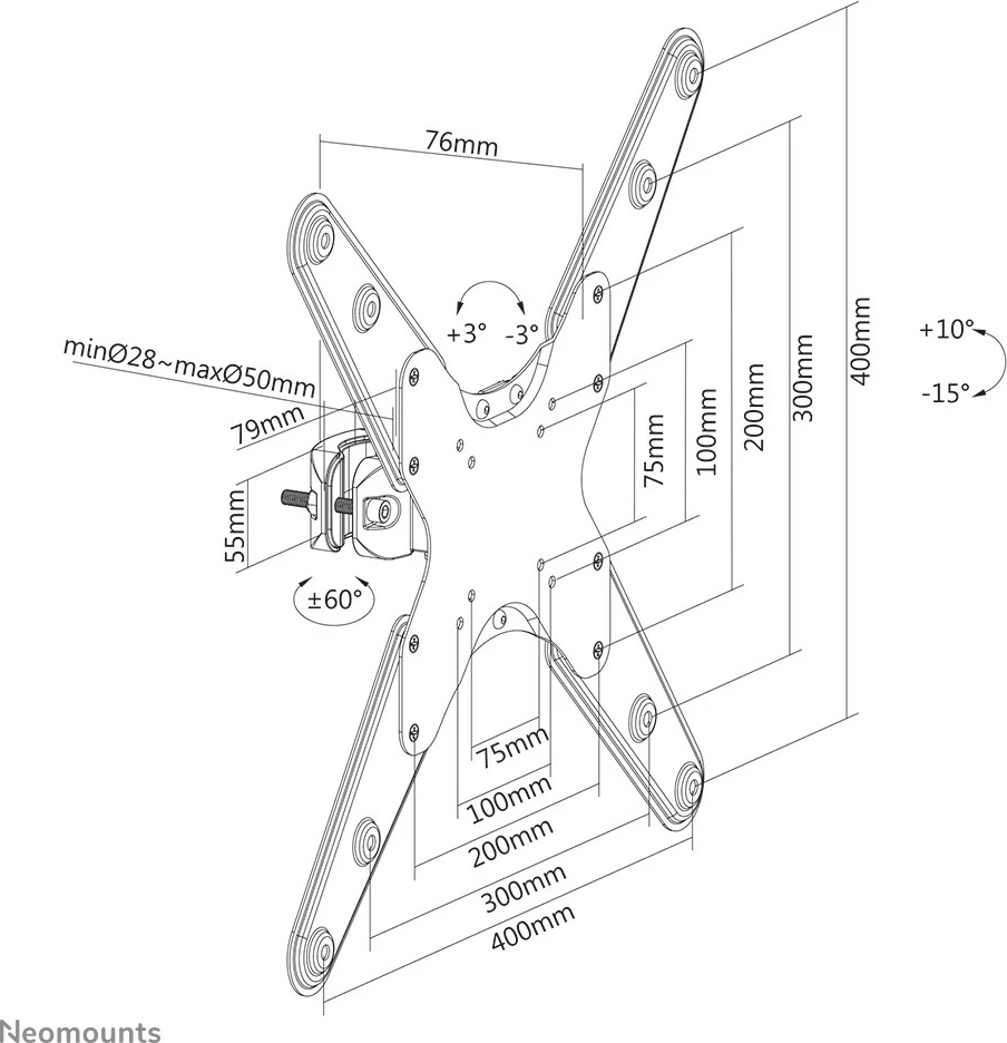 Mbajtëse TV Neomounts FL40-430BL14, pole mount, 32-55 inç, çelik, e zezë