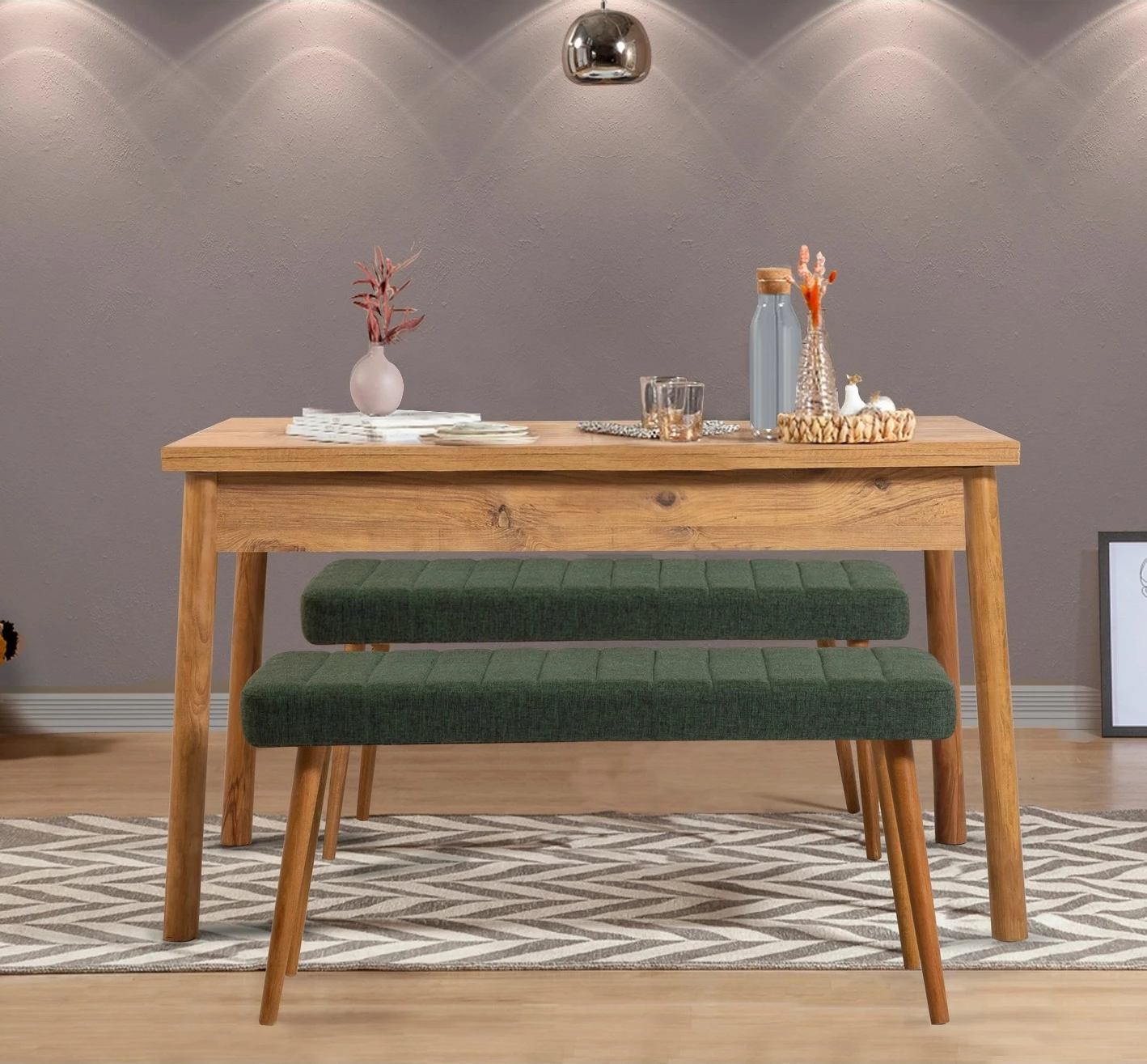 Tavolinë me karrige, 3 copë, Skye Decor Costa 1070, ngjyrë Atlantic Pine, e gjelbër