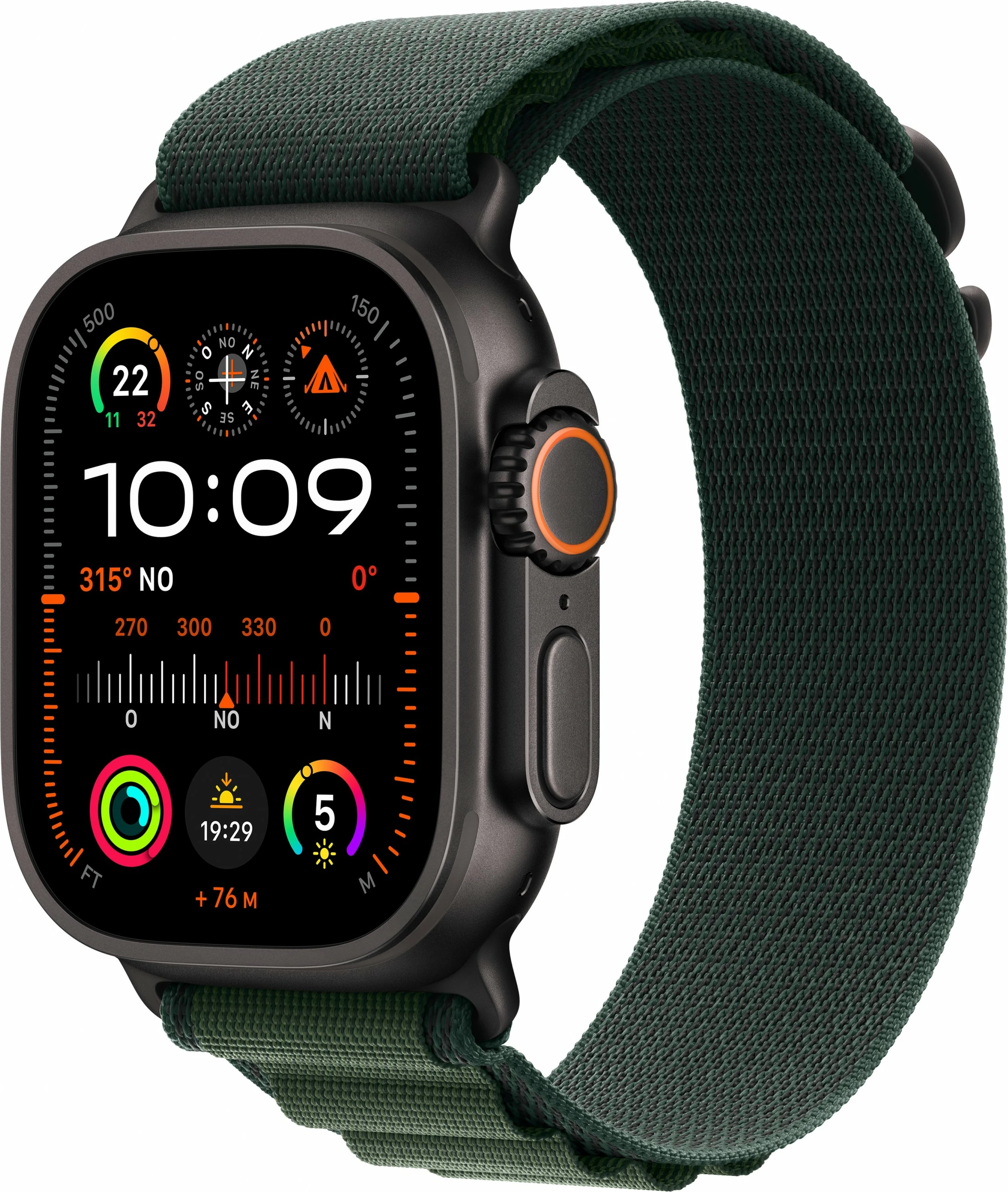 Smartwatch Apple Watch Ultra 2 GPS + Cellular 49mm, 64 GB, Titanium i zi, Rripa i gjelbër