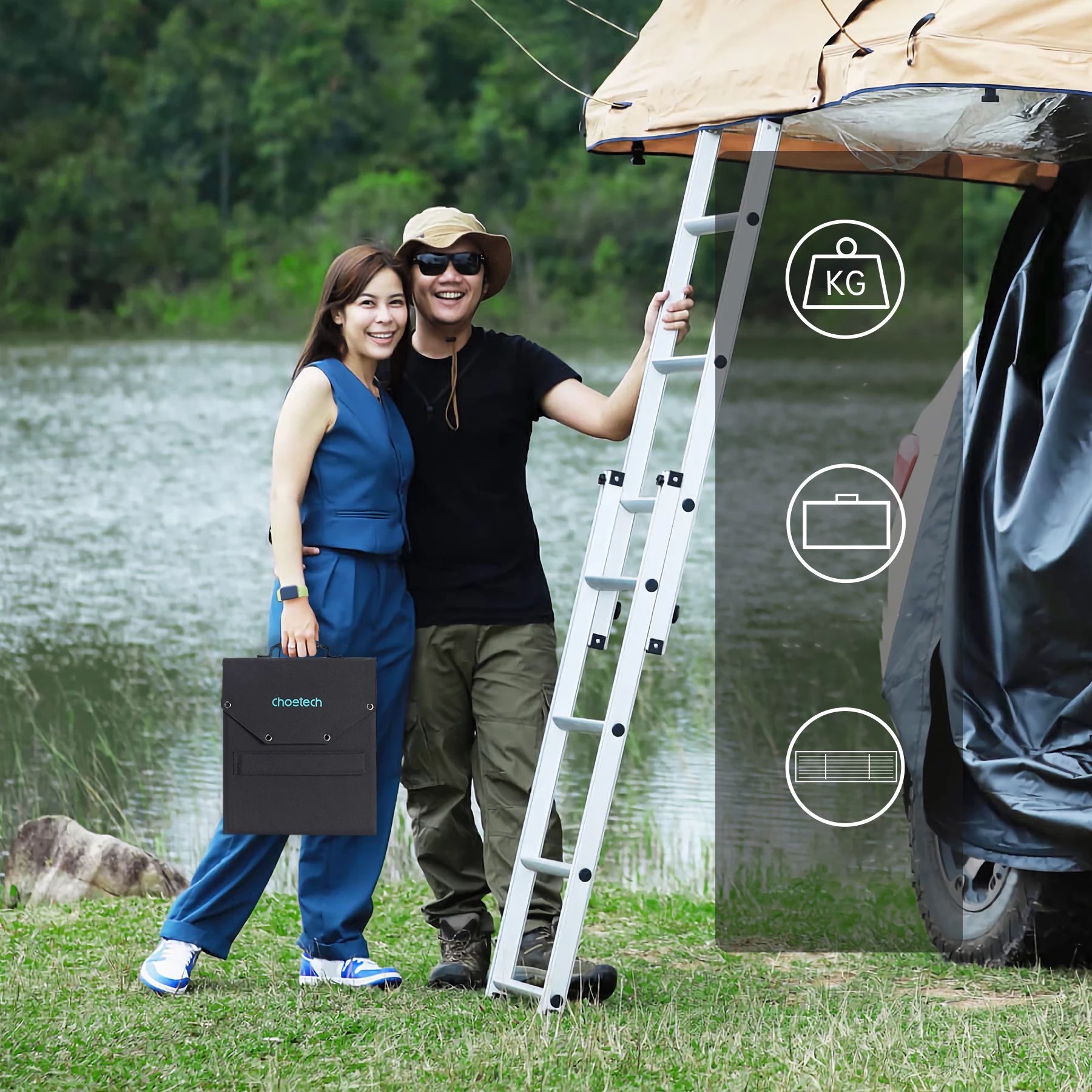 Karikues diellor i palosshëm Choetech SC009-V2, 100W, 2x USB-A, USB-C, i zi