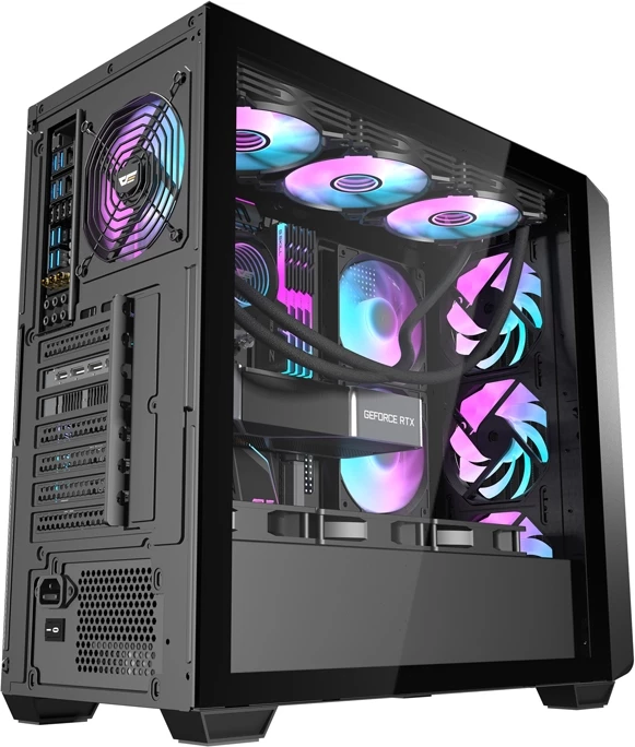 Kasë Darkflash DS900WD me 4 ventilatorë, Midi Tower, xham i fortë, ATX, e zezë