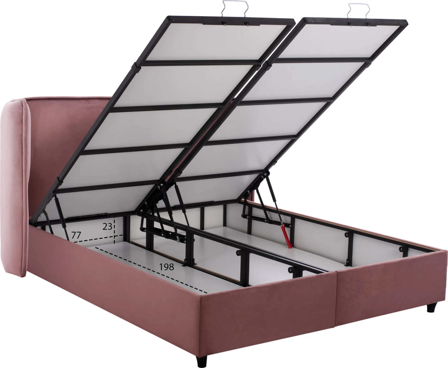 Krevat MARTINA, ngjyrë rozë e pluhurosur, me hapësirë ruajtjeje, 160x200