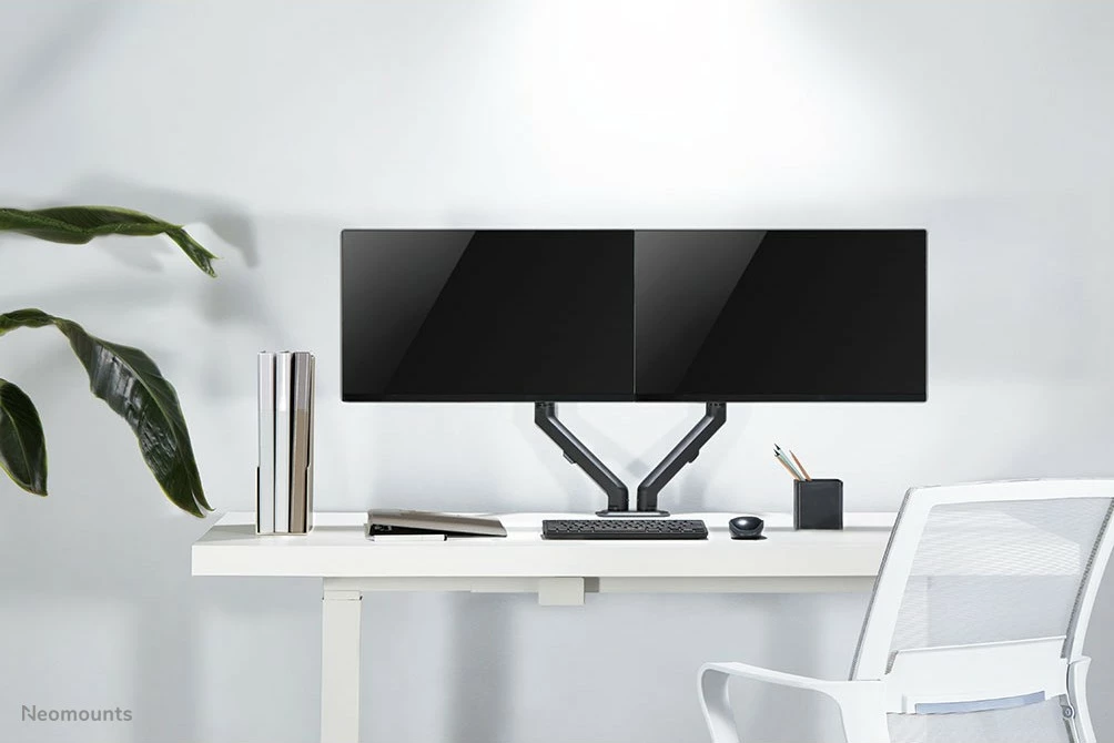Krah monitori Neomounts FPMA-D650DBLACK, për 2 monitorë, 17-27 inç, rregullim lartësie me gas spring, ngjyrë e zezë