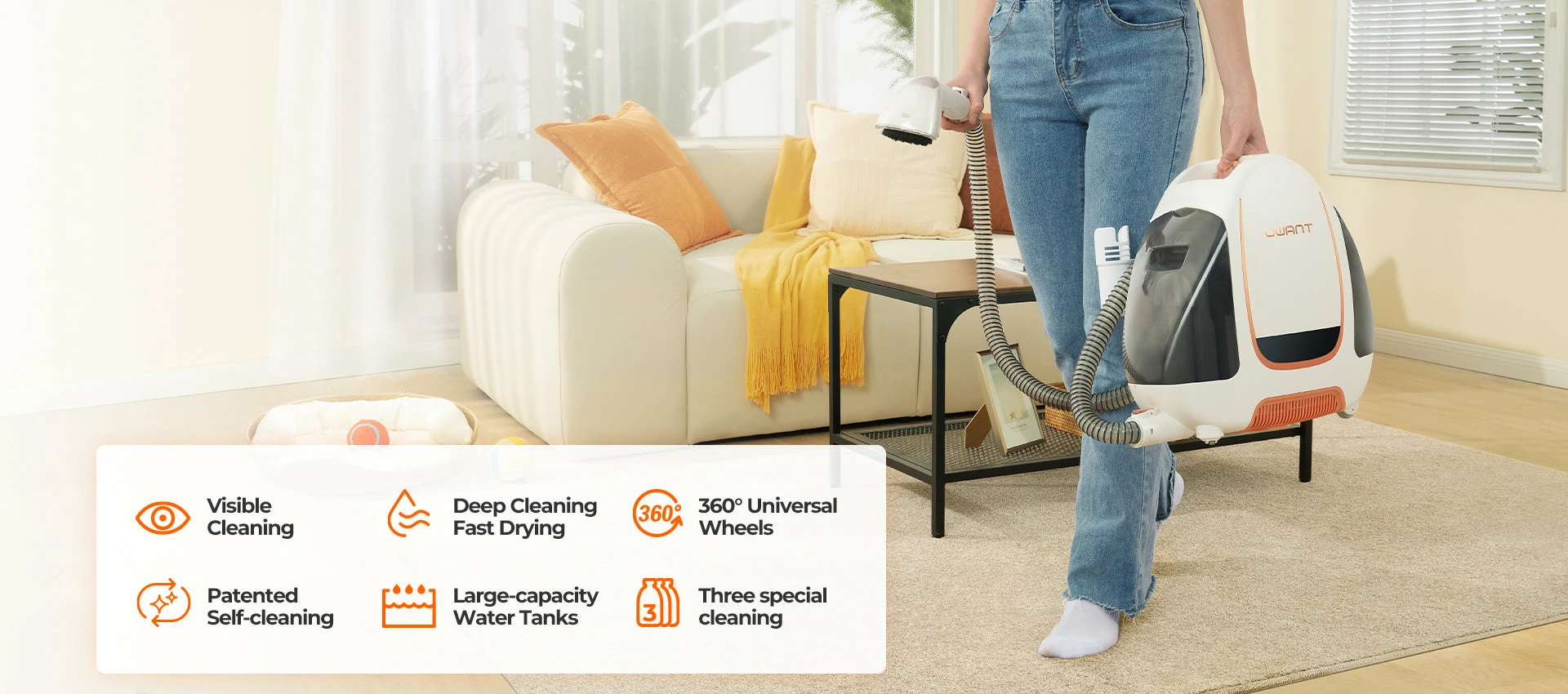 Fshesë për pastrim të thellë (spot cleaner) Uwant B100-S, 450W, 12 kPa, depo ujit 1.8L/1.6L, kabllo 5m, e bardhë/gri