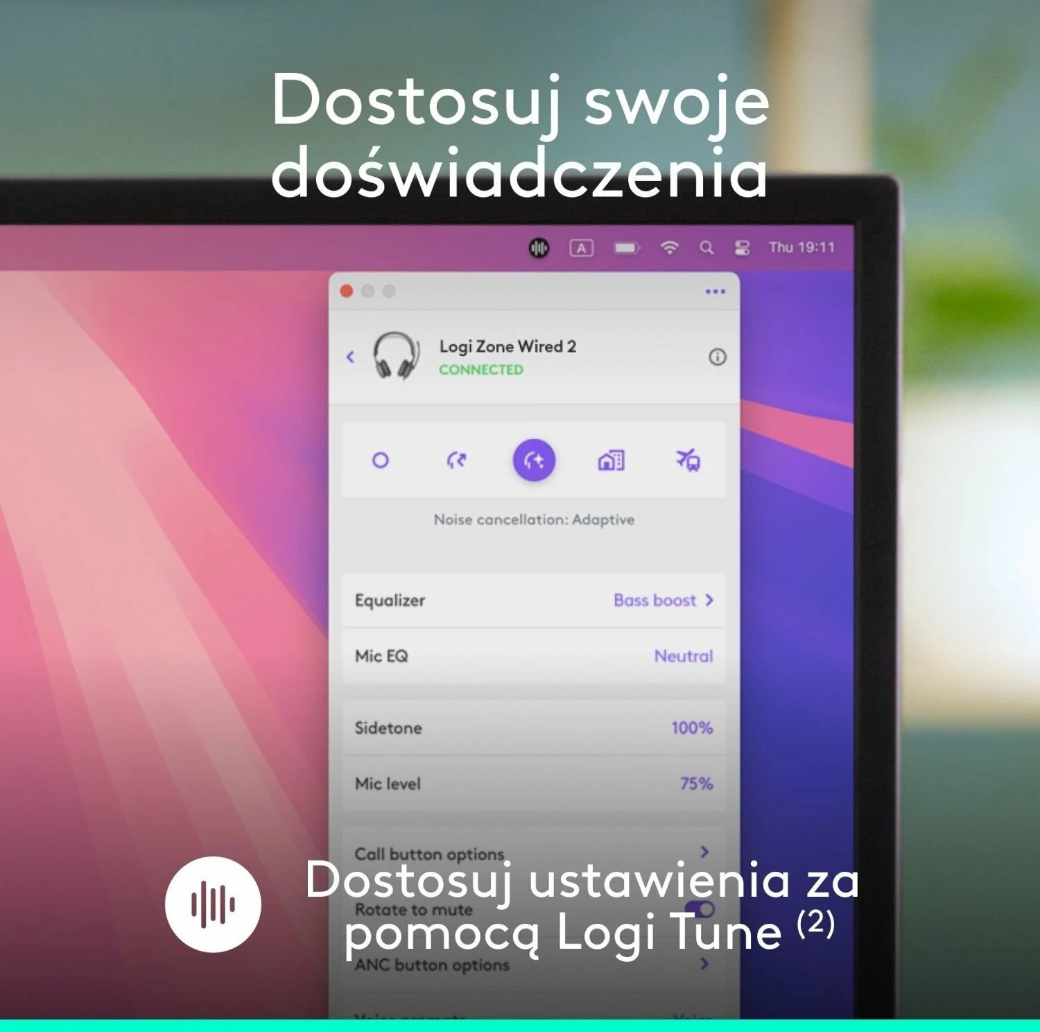 Kufje Logitech Zone Wired 2 981-001619, USB-C, me mikrofon, ANC hibride, kabllo 1.9 m, të zeza