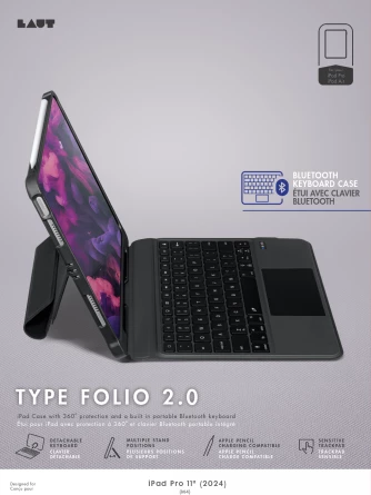 Mbështjellës me tastierë Bluetooth LAUT Type Folio 2 për iPad Pro 11" (2024), e zezë