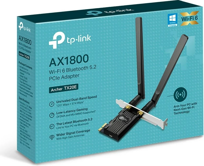 Adapter PCIe TP-Link AX1800 Wi-Fi 6 Bluetooth 5.2, i zi