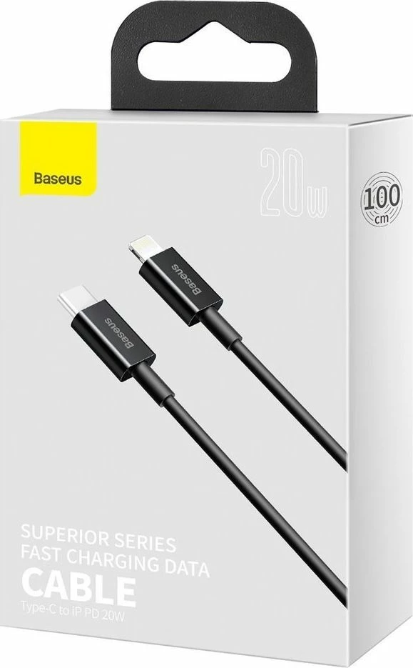Kabllo USB-C - Lightning Baseus Superior BSU2666BLK, 1 m, PD 20 W, 480 Mbps, e zezë, 1 copë