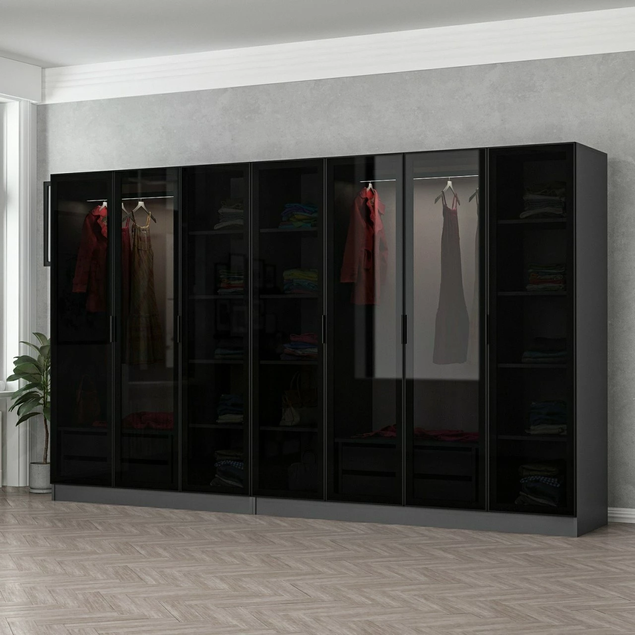 Dollap garderobe Skye Decor, anthracite e zi, 315x190x52cm, 10 pjesë