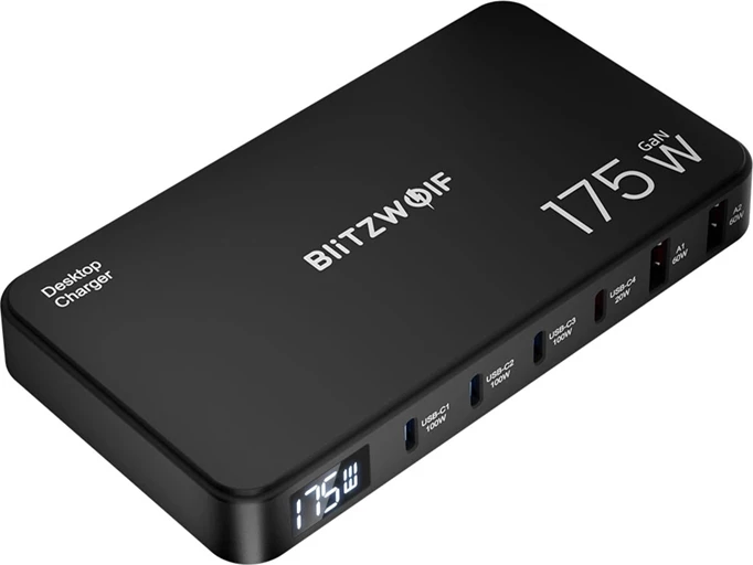 Stacion karikimi Blitzwolf BW-S30, 6-në-1, 4xUSB-C + 2xUSB-A, 175W, i zi