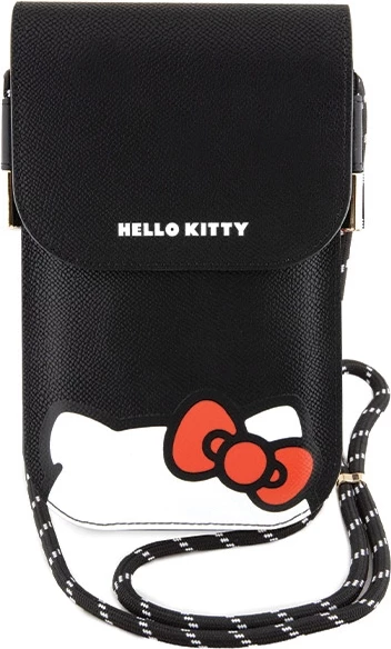 Çantë për telefon Hello Kitty Leather Hiding Kitty Cord, e zezë