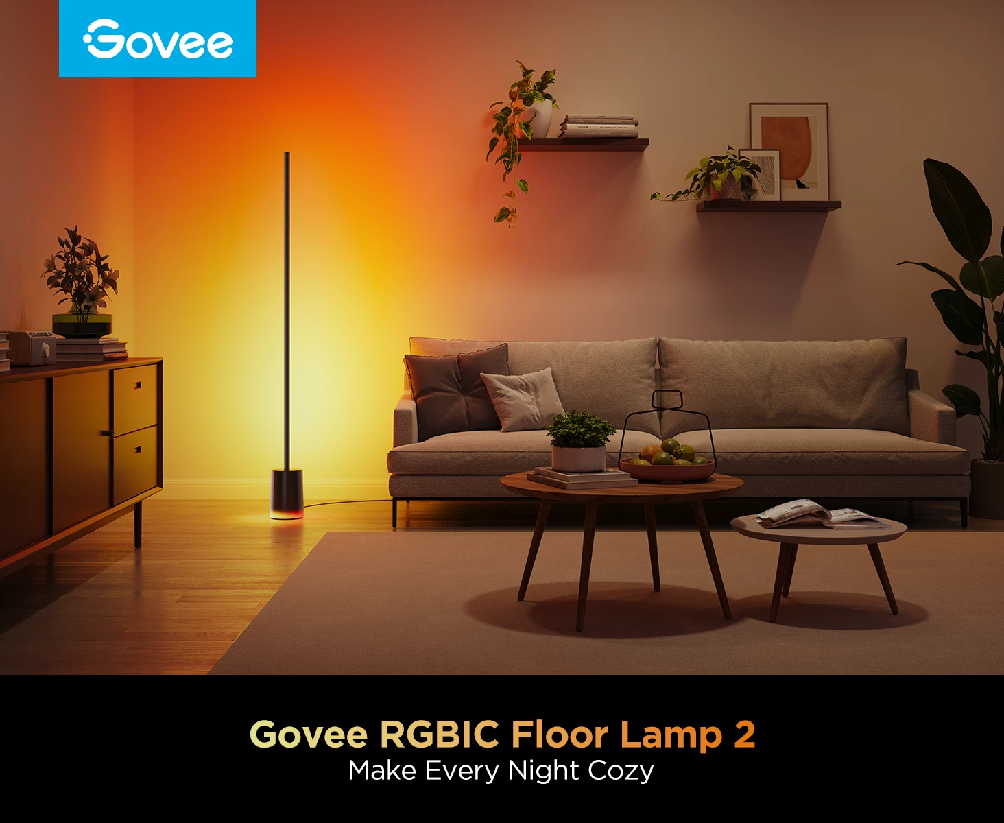 Lampë dyshemeje smart Govee Floor Lamp 2 RGBICWW, E zezë