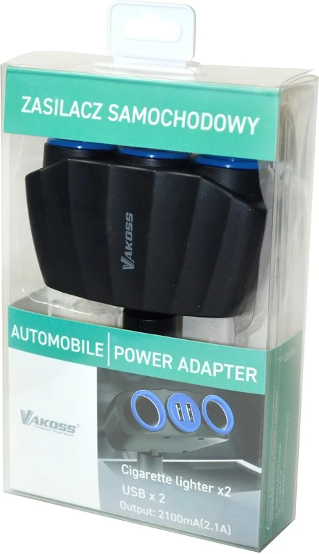 Ndajës Vakoss TP-3268K për prizë cigarosh me 2xUSB, i zi