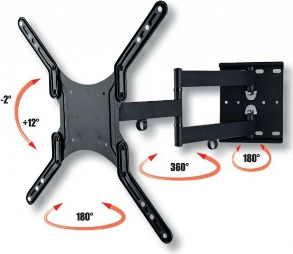 Mbajtës muri për TV/monitor Techly 308893, 23-55 inç, krah i dyfishtë, 45kg, i zi