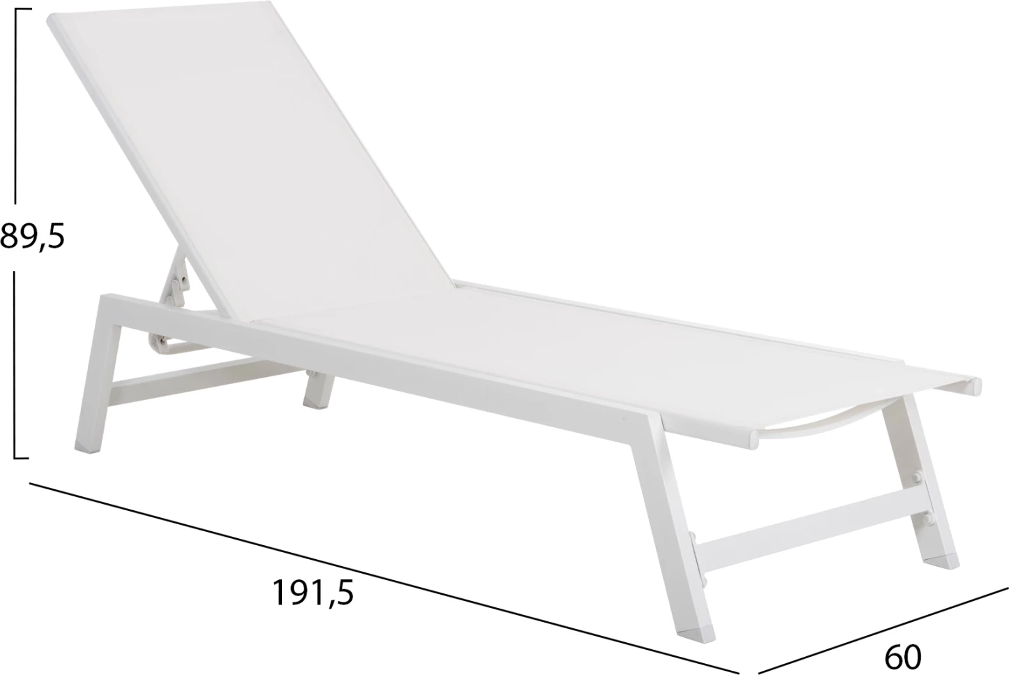 Shezlong alumini me mbështetëse koke RABIA FH5982.01, ngjyrë bardhë, 191,5x60x89,5Hcm