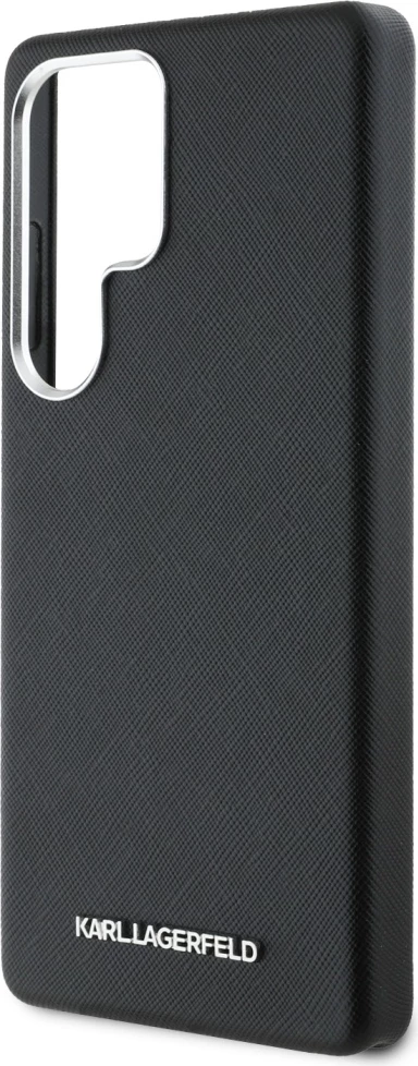 Mbështjellës Karl Lagerfeld Saffiano Full Wrapped Elongated Metal Logo MagSafe për Samsung Galaxy S25 Ultra, Zi