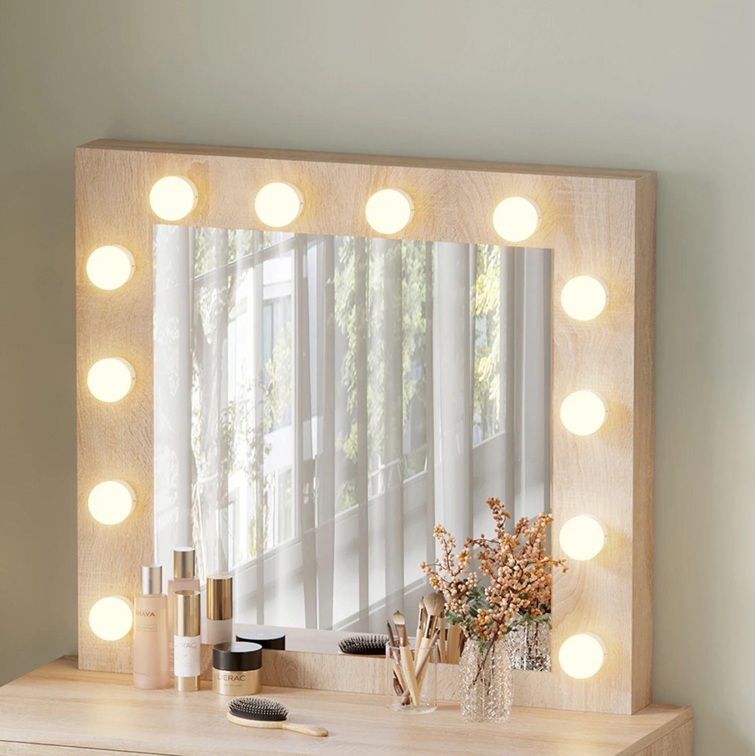 Tavolinë grimi me drita LED dhe sirtarë, BEYON FH2500.01, melaminë, ngjyrë sonama, 80x40x140H cm