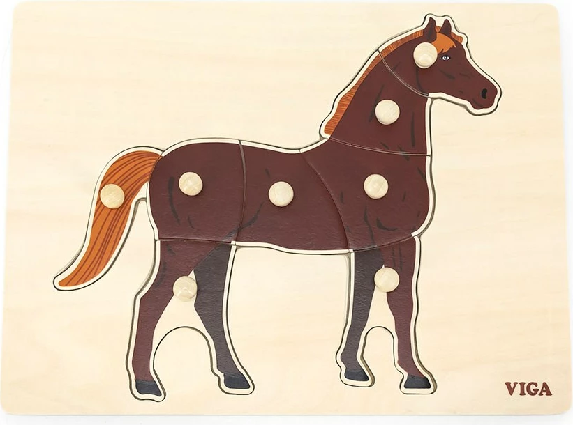 Puzël druri Montessori, Viga, Horse, me kunja, 300x225mm, shumëngjyrësh