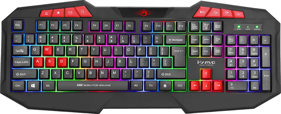 Tastierë Marvo K602 membrane full size RGB me kabllo me mbështetëse dore e zezë