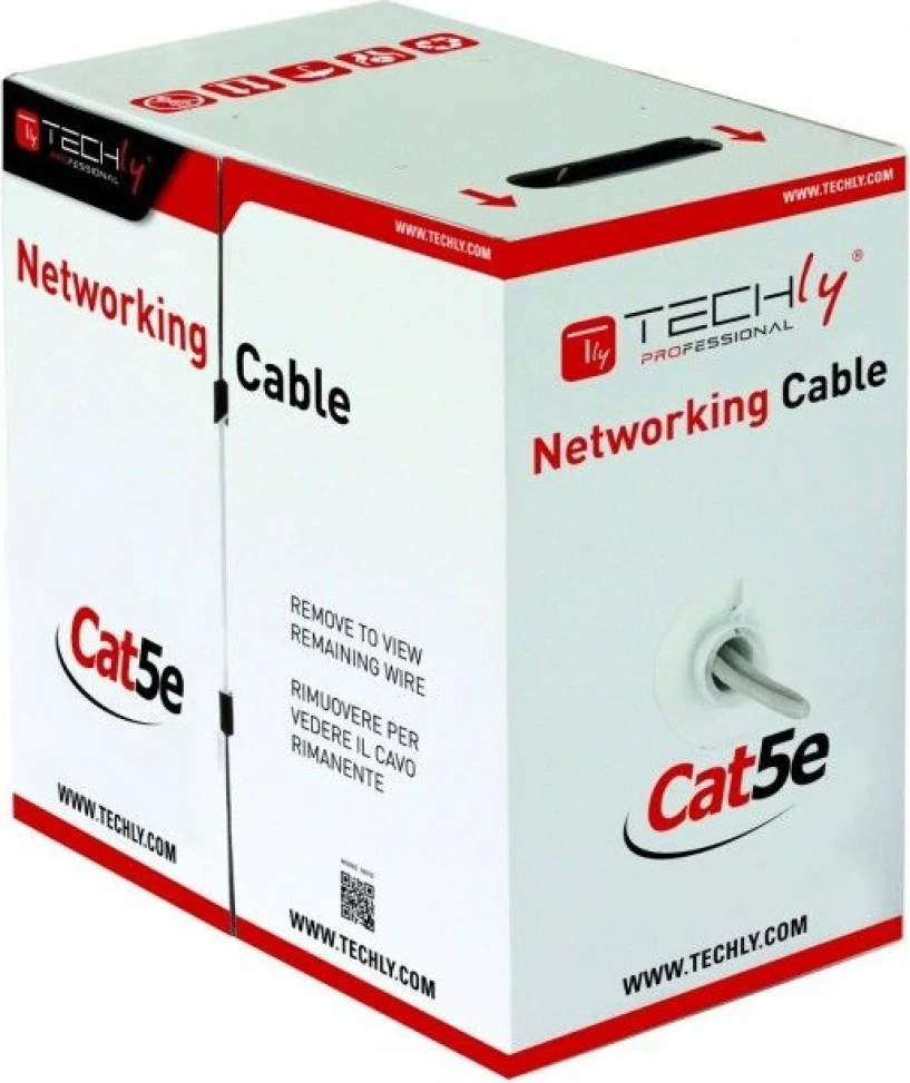 Kabllo Ethernet Techly Cat.5E F/UTP 305m për Jashtë, e Zezë
