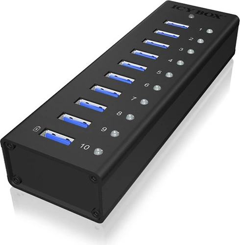 USB hub ICY BOX IB-AC6110, 10 porta, USB 3.2 Gen 1, alumini, e zezë