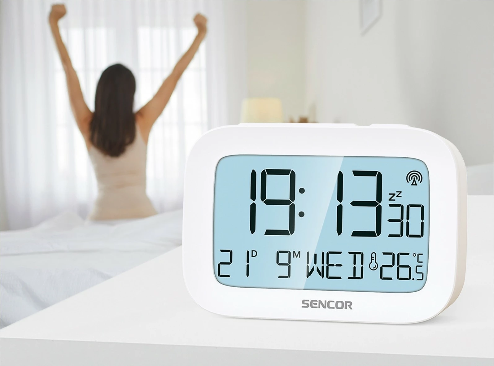 Orë alarmi Sencor SDC 2200 me termometër, e bardhë