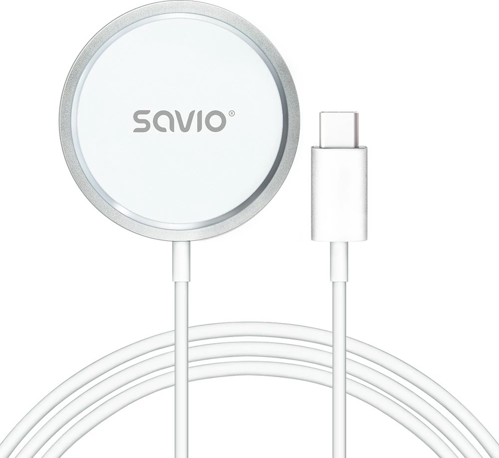 Karikues wireless magnetik Savio LA-11, 15 W, USB Type-C, Bardhë/Gri