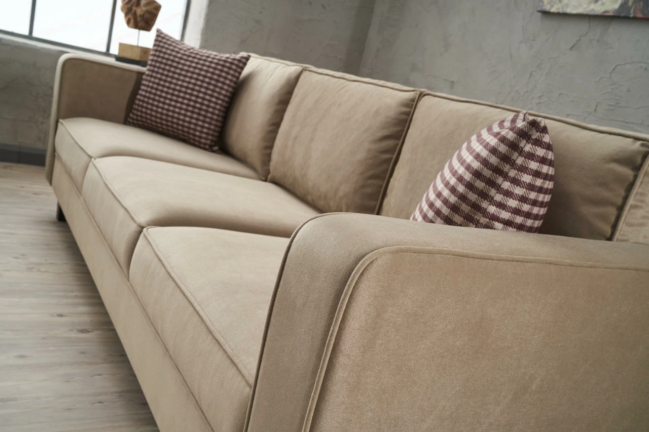 Divan treshe Atelier del Sofa, kadife, ngjyrë krem