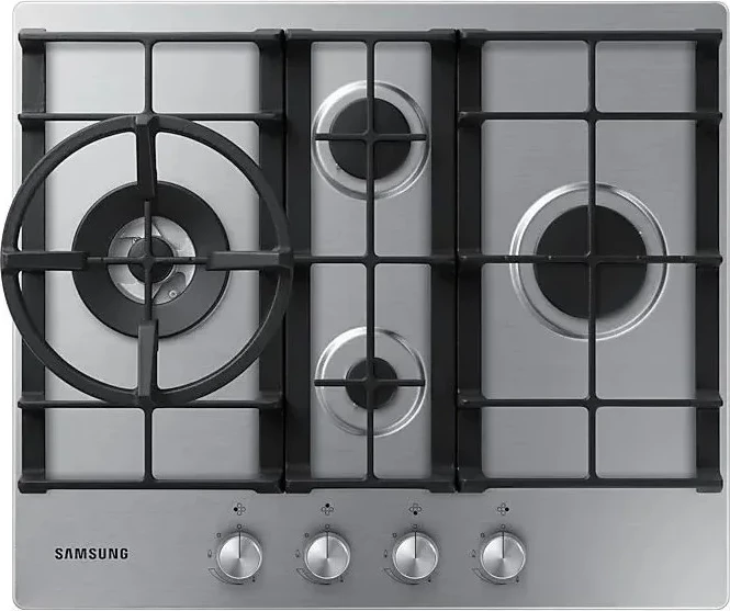 Pianurë gazi e inkastruar, Samsung NA64H3041BS/L1, 4 djegës, 10.3 kW, ndezje elektrike, grila gize, mbajtëse Wok, argjendtë Inox