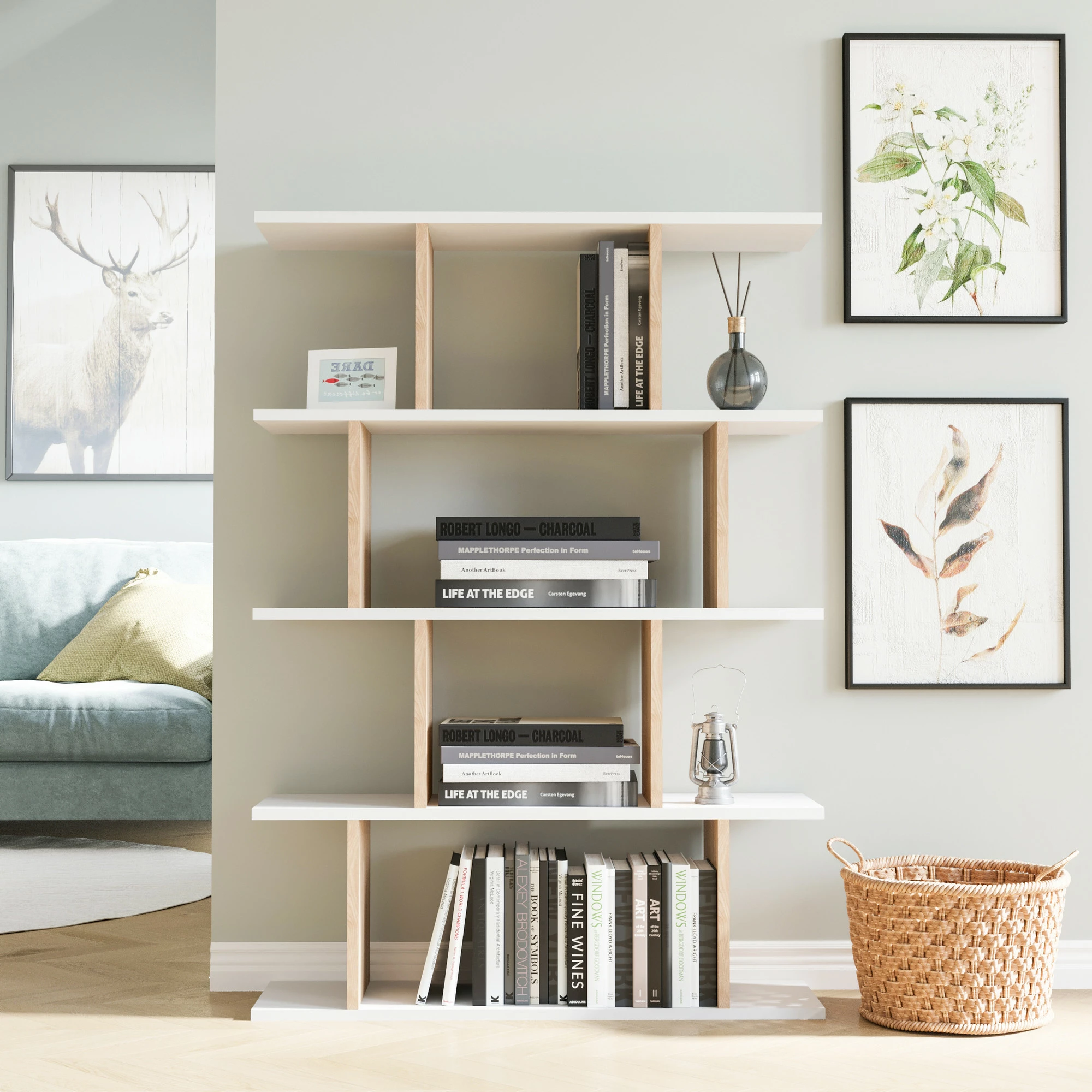 Raft librash Hanah Home, Harmon, ngjyrë e bardhë dhe lis