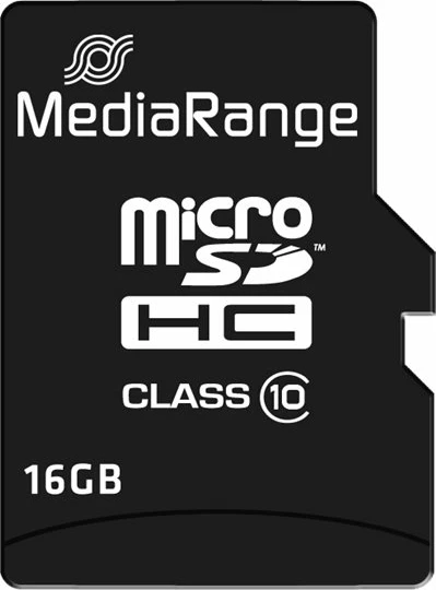 Kartë memorie MediaRange MR958, microSDHC, 16GB, Class 10, me adaptor, e zezë