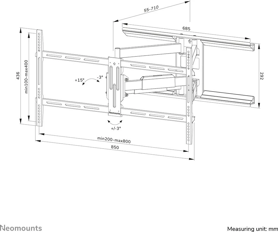 Mbajtës muri Neomounts WL40-550BL18, 43"-75", i zi