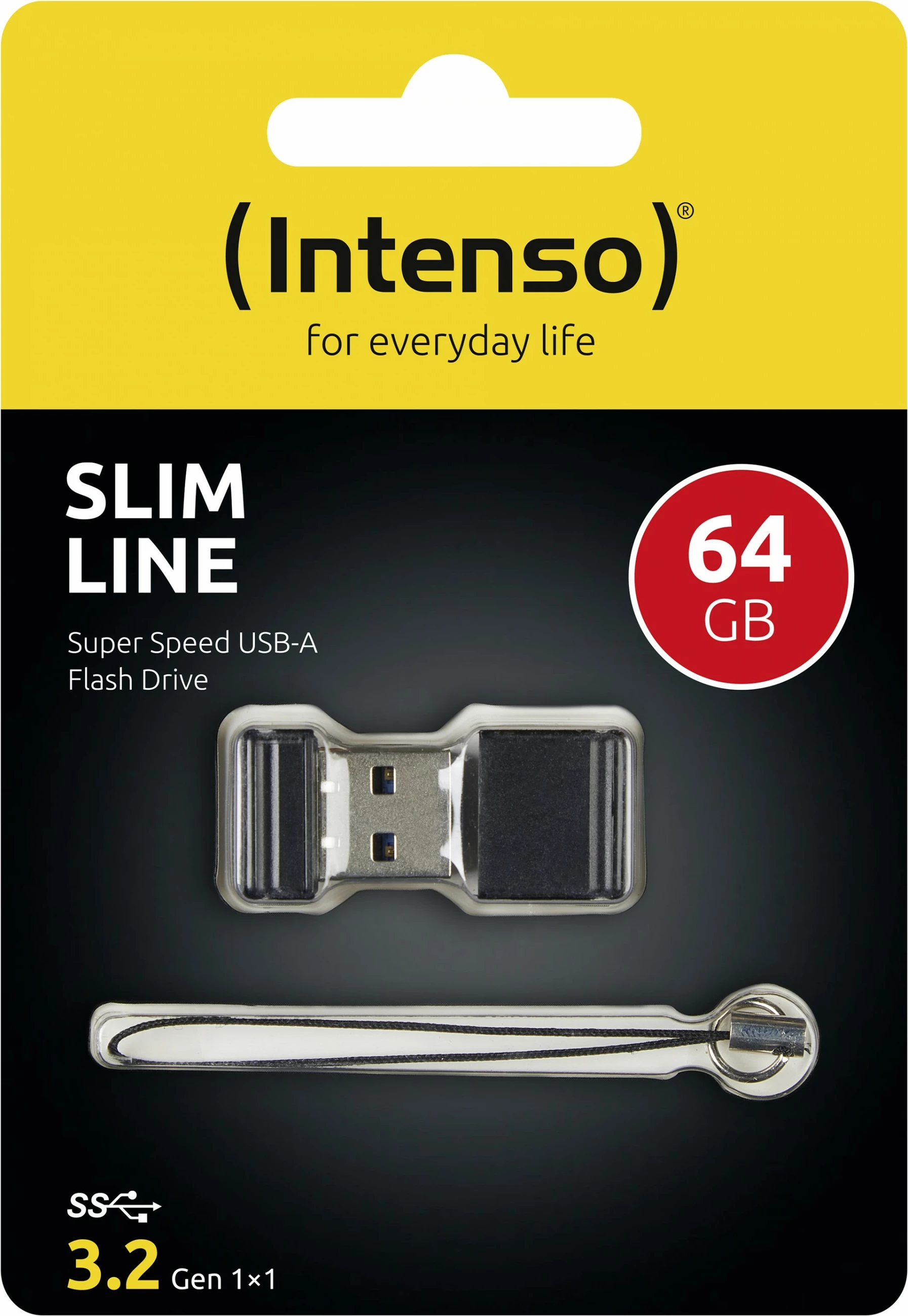 USB Intenso Slim Line 64 GB, USB Type-A, 3.2 Gen 1, e zezë