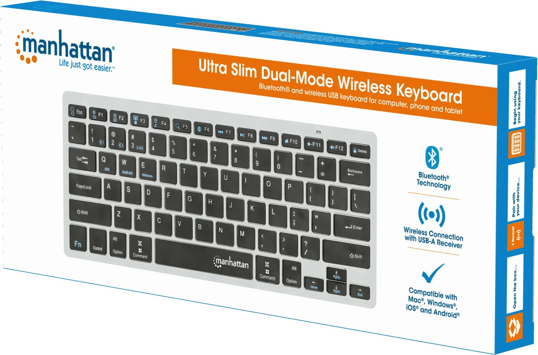 Tastierë MANHATTAN Slim Funktastatur, Bluetooth 3.0/2.4GHz, anthrazit
