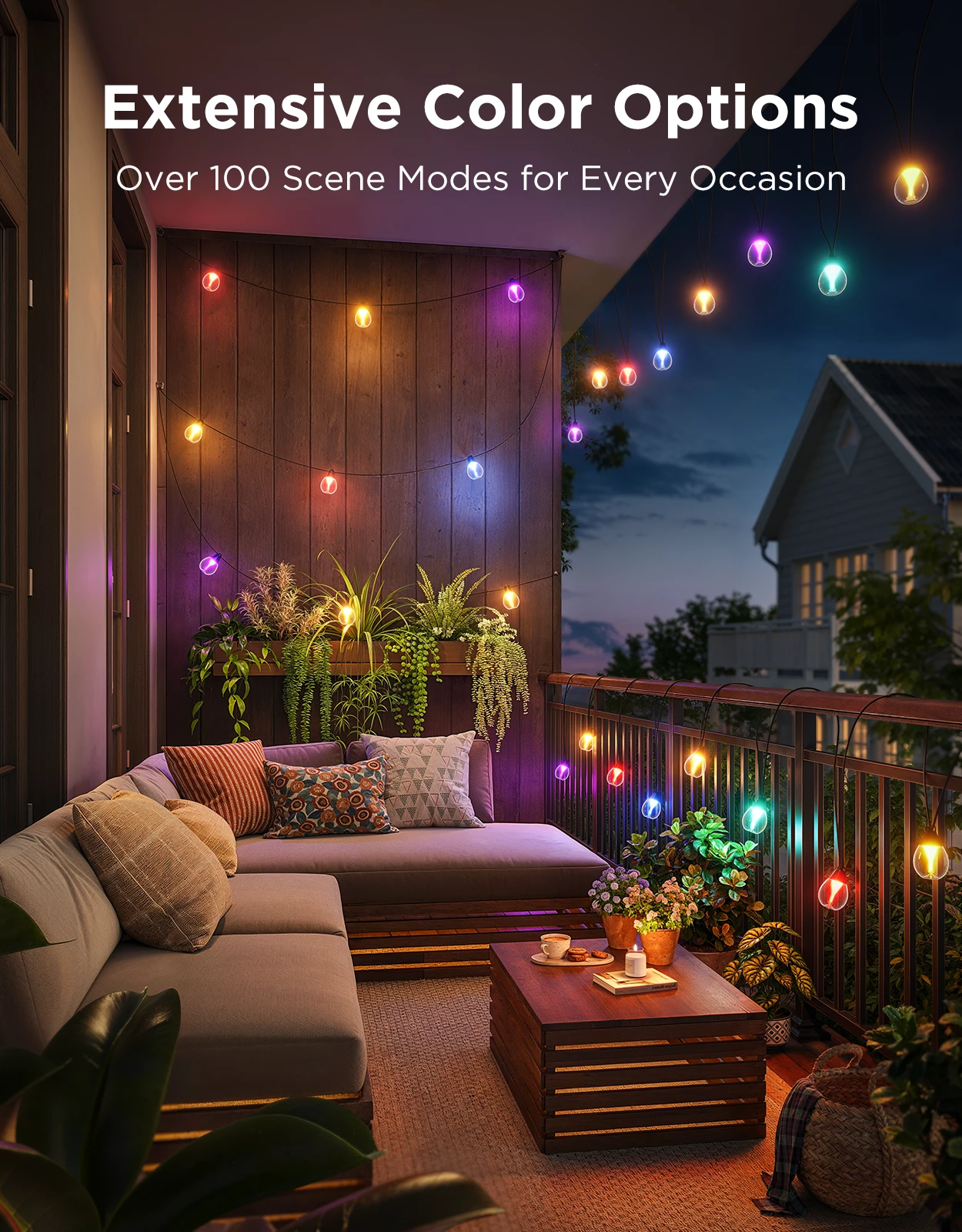 Varg dritash LED smart për jashtë Govee Outdoor Clear Bulb String Lights 48 ft (14.6 m) RGBWIC 1200 lm, transparente